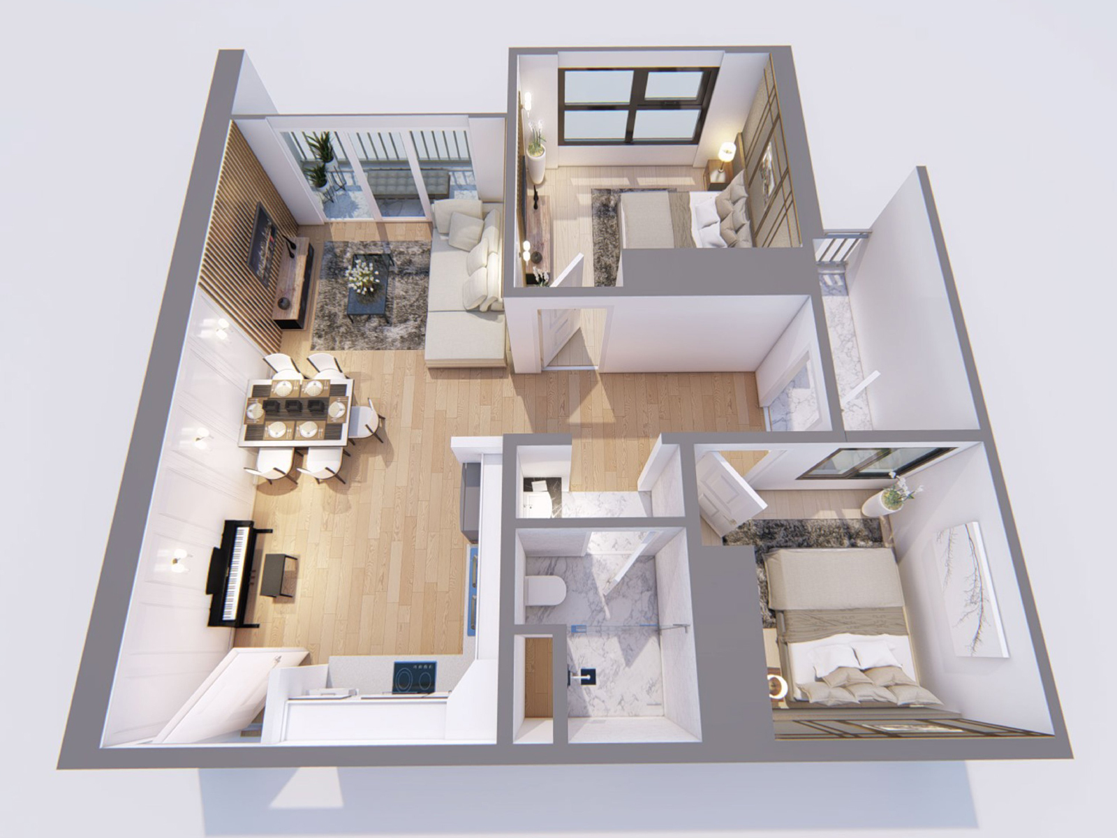 bi quyet thiet ke 2 phong ngu cho can ho 45m2 quyet toi uu